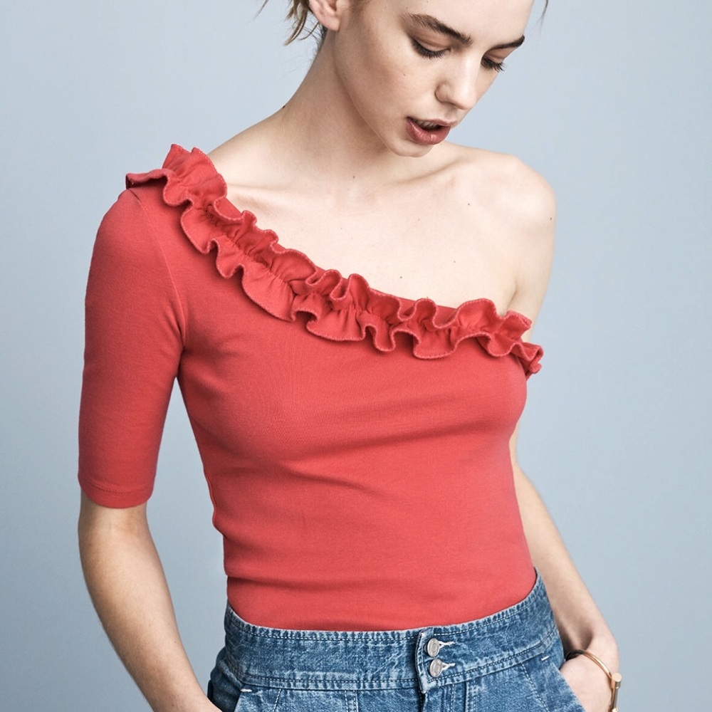 La Vie One Shoulder Ribbed Jersey Top - Picture 1 of 7